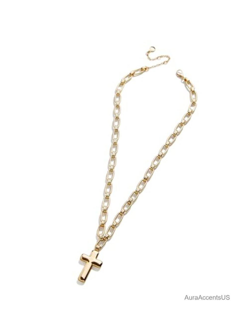 Oversized Puffy Cross Pendant Necklace Chunky Chain Statement
